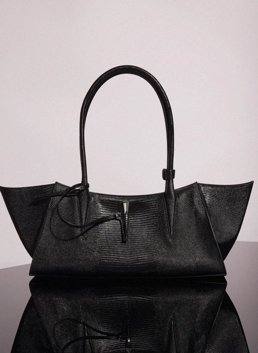 Bags|MUGLER black embossed lizard leather fang bag
