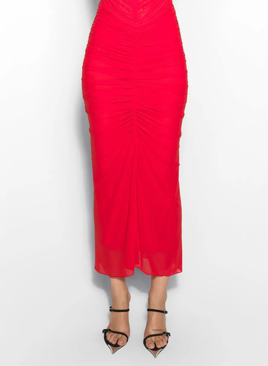 Skirts & Shorts|MUGLER red ruched mesh skirt