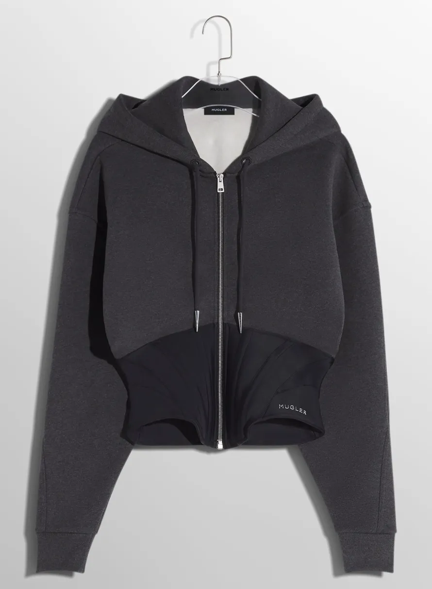 Tops|Tops|MUGLER grey corseted hoodie