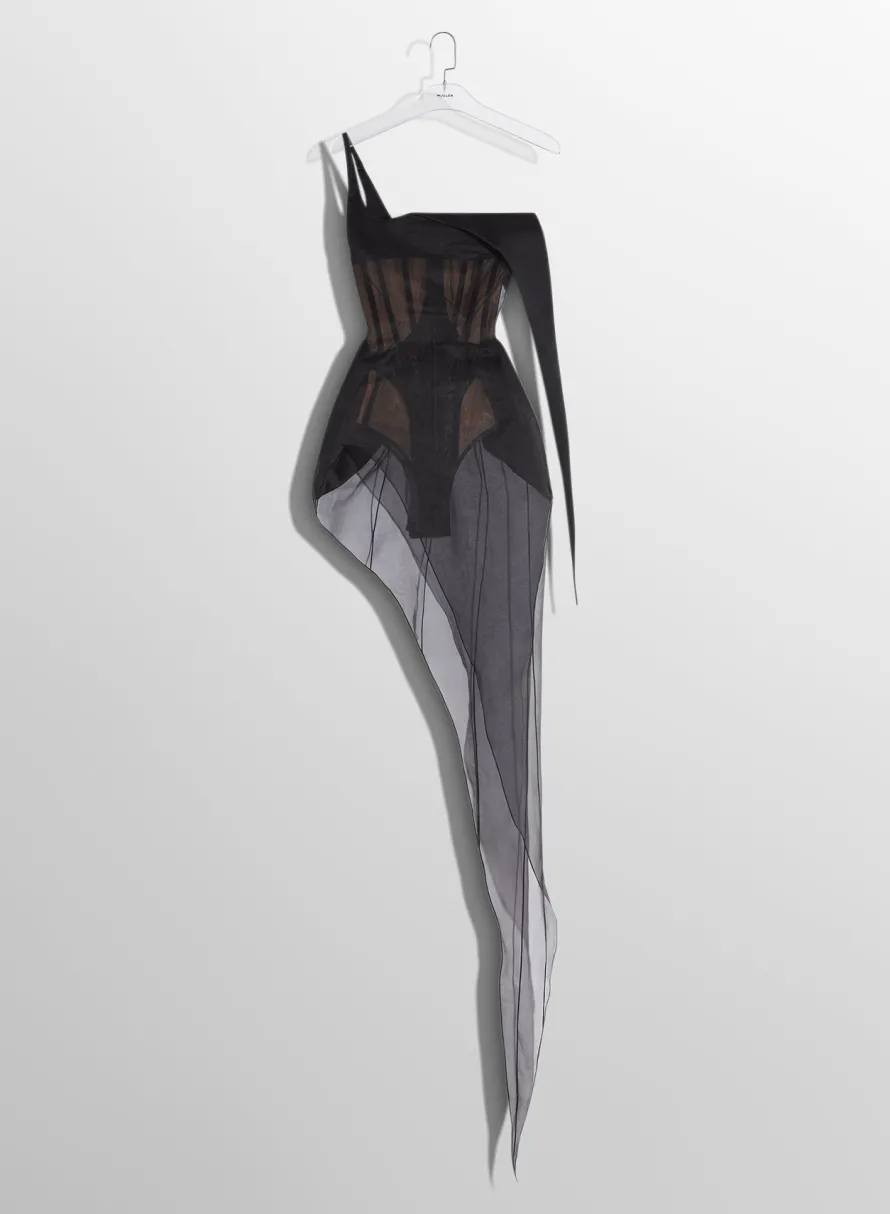 Dresses & Catsuits|MUGLER black spiky sheer corset dress