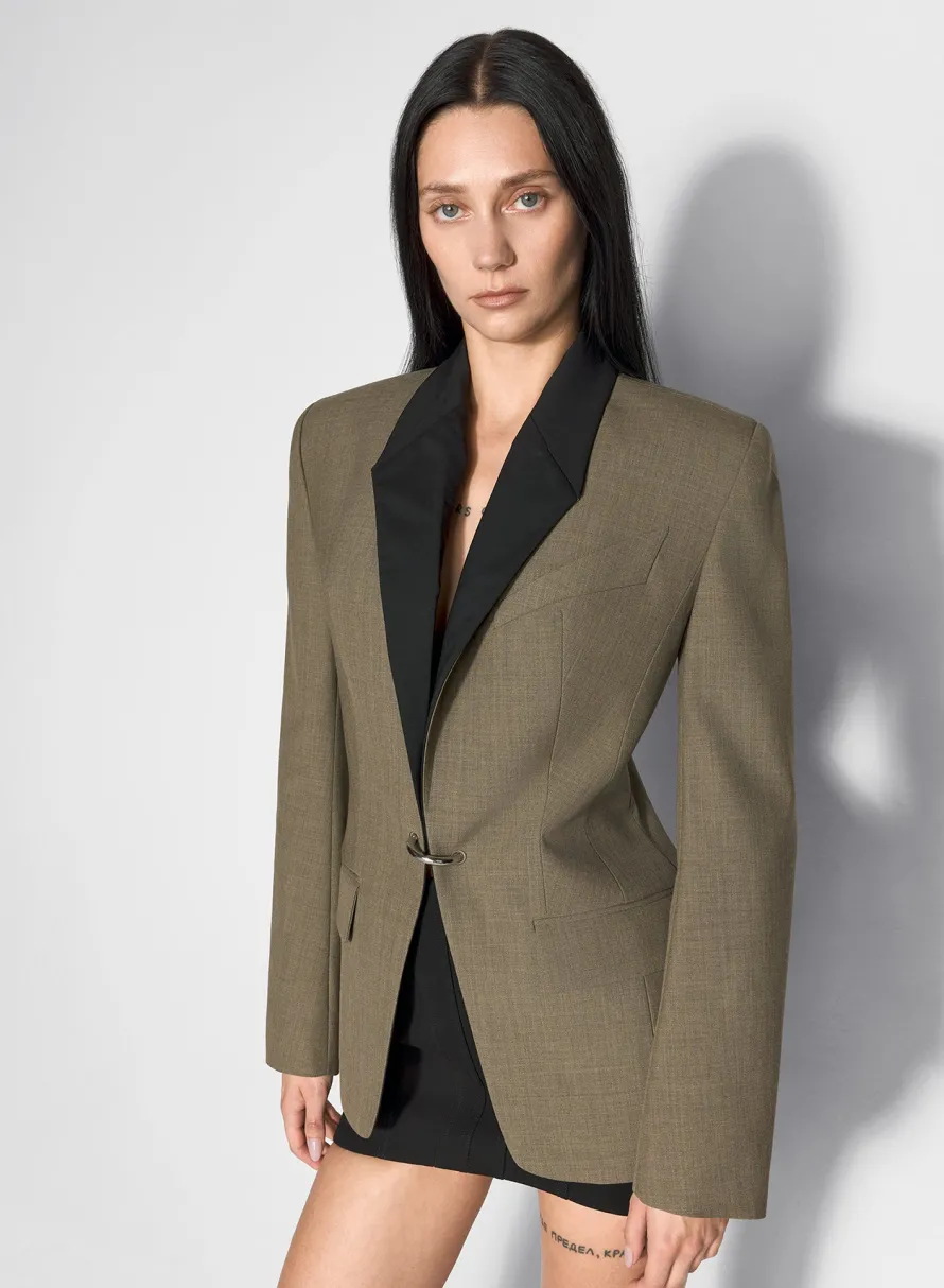 Jackets & Coats|MUGLER khaki and black pierced tailored jacket