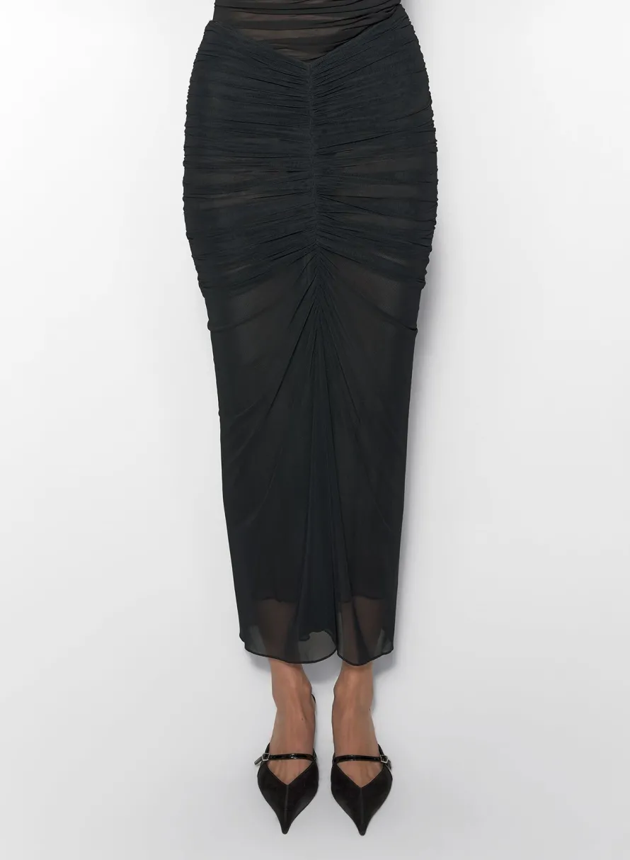 Skirts & Shorts|MUGLER black ruched mesh skirt