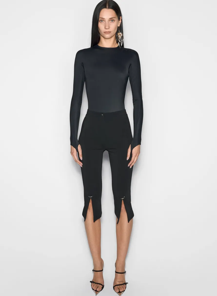 Bodysuits & Leggings|MUGLER black shoulder logo bodysuit