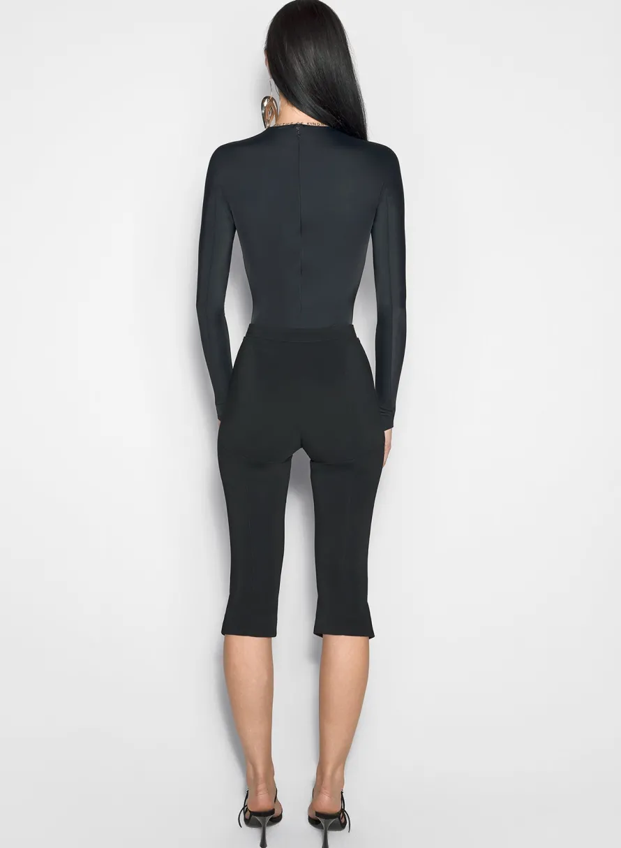 Bodysuits & Leggings|MUGLER black shoulder logo bodysuit