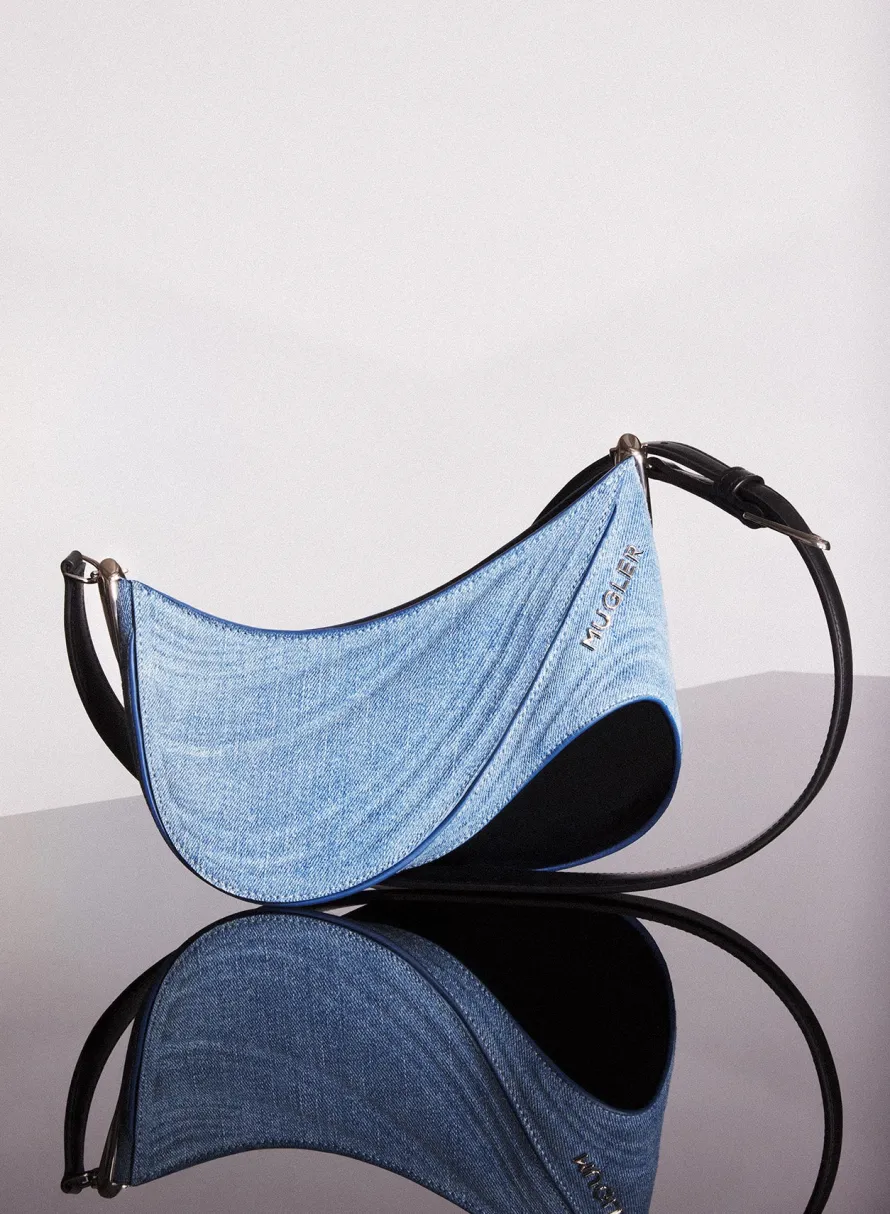 Bags|MUGLER small blue denim spiral curve 01