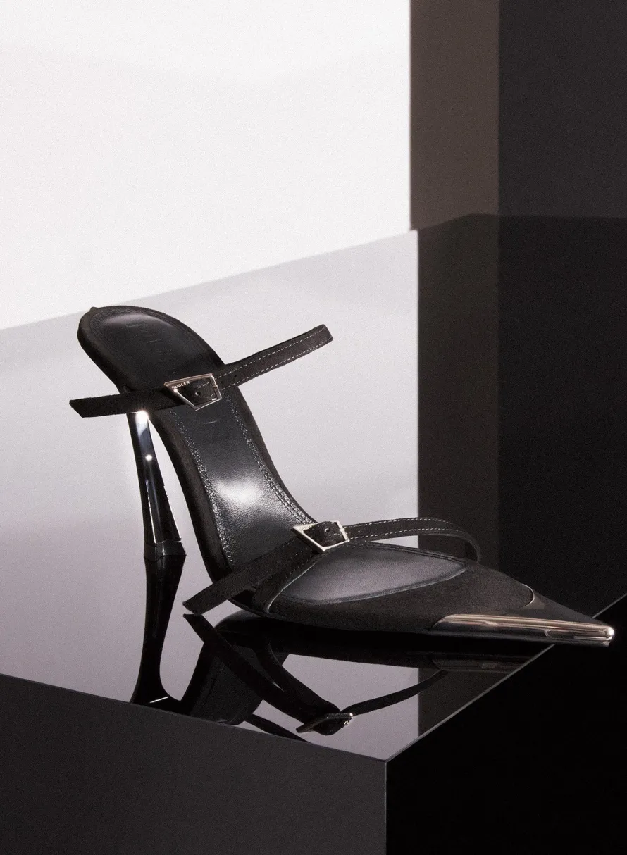 Shoes|MUGLER Black suede Fang 95 sandals