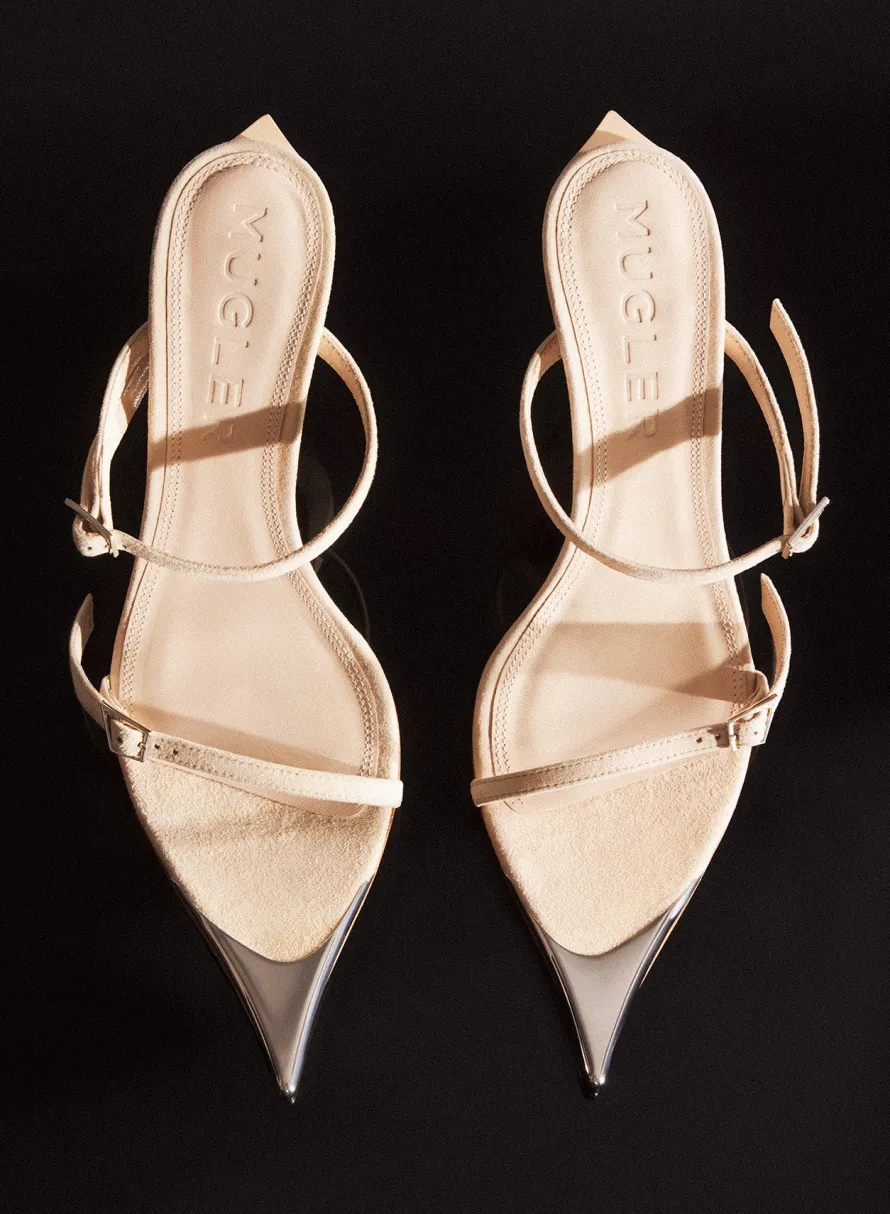 Shoes|MUGLER Tan suede Fang 95 sandals