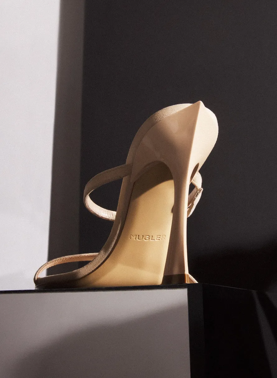 Shoes|MUGLER Tan suede Fang 95 sandals
