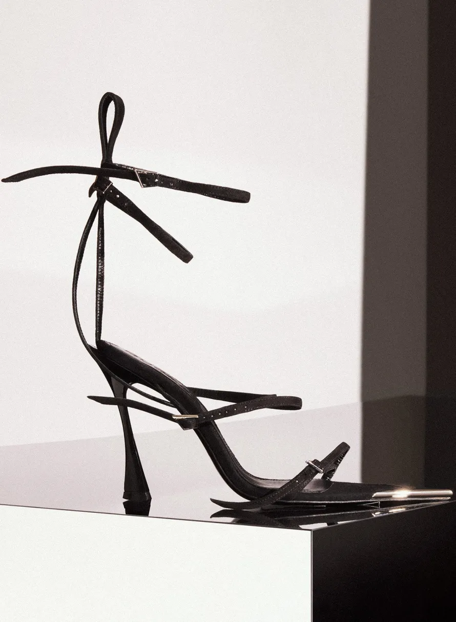 Shoes|MUGLER Strappy black suede Fang 95 sandals