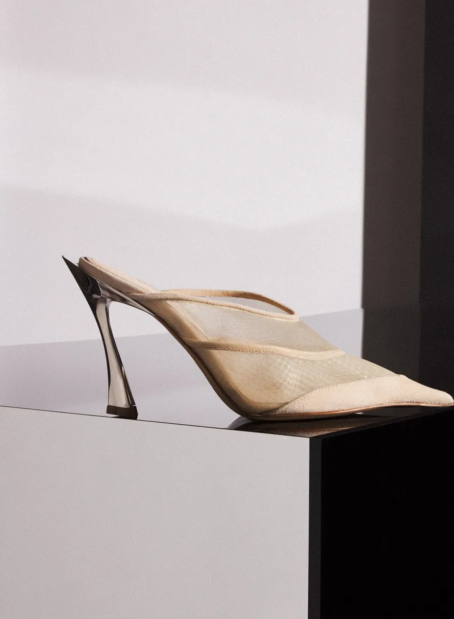 Shoes|MUGLER Tan mesh Fang 95 mules
