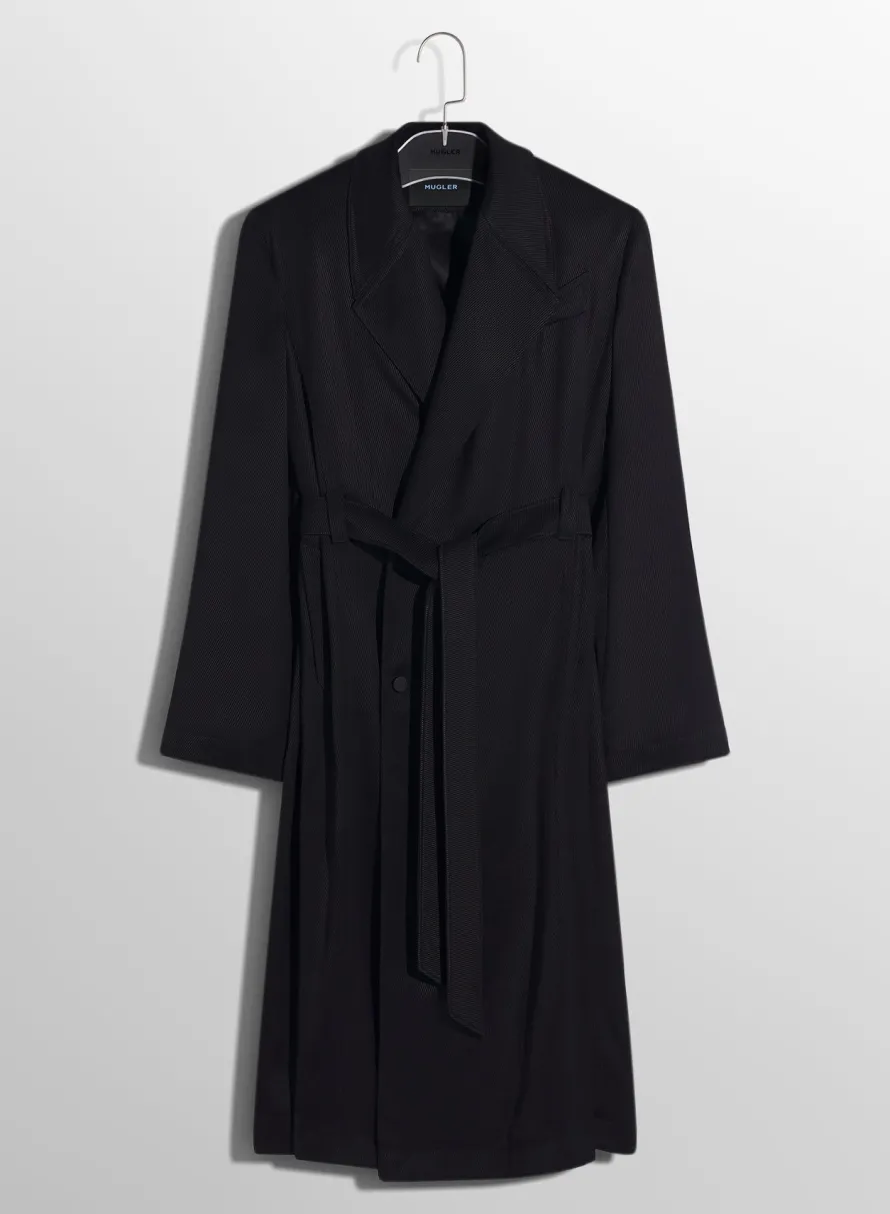 Jackets & Coats|MUGLER black ribbed belted coat