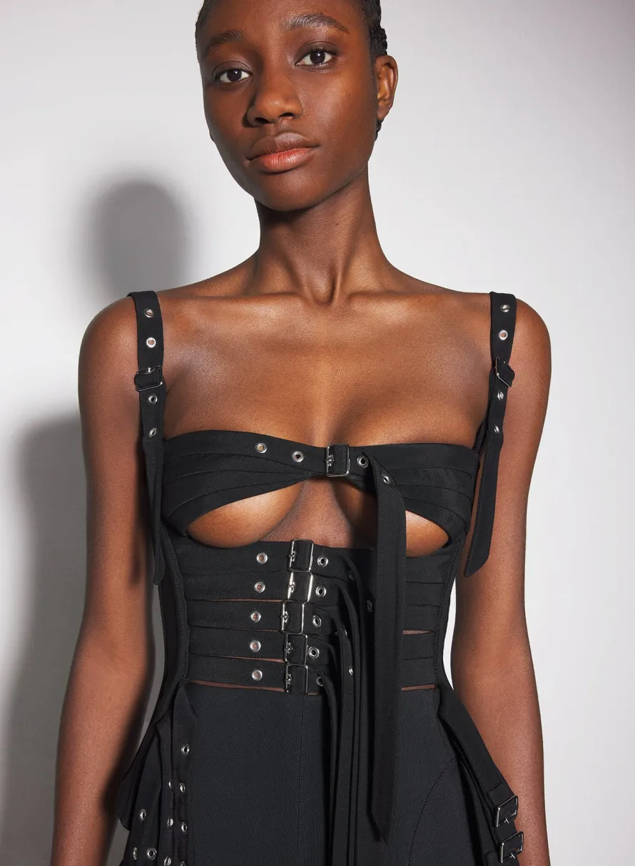 Tops|MUGLER black buckled corset top