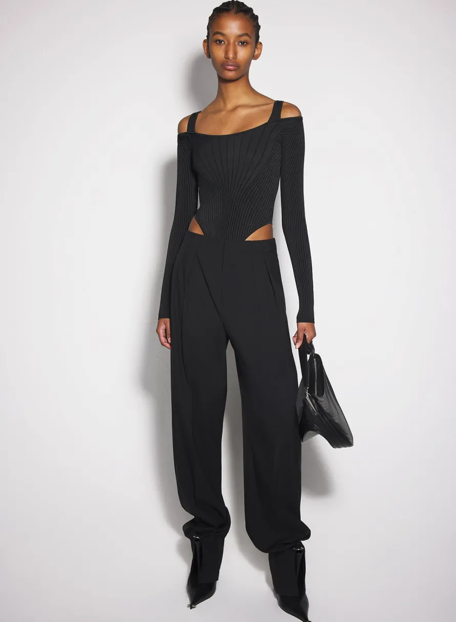 Knitwear|Bodysuits & Leggings|MUGLER black sculpting knit bodysuit