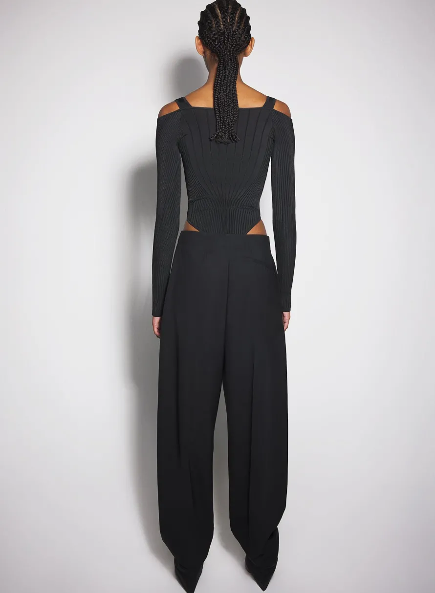 Knitwear|Bodysuits & Leggings|MUGLER black sculpting knit bodysuit