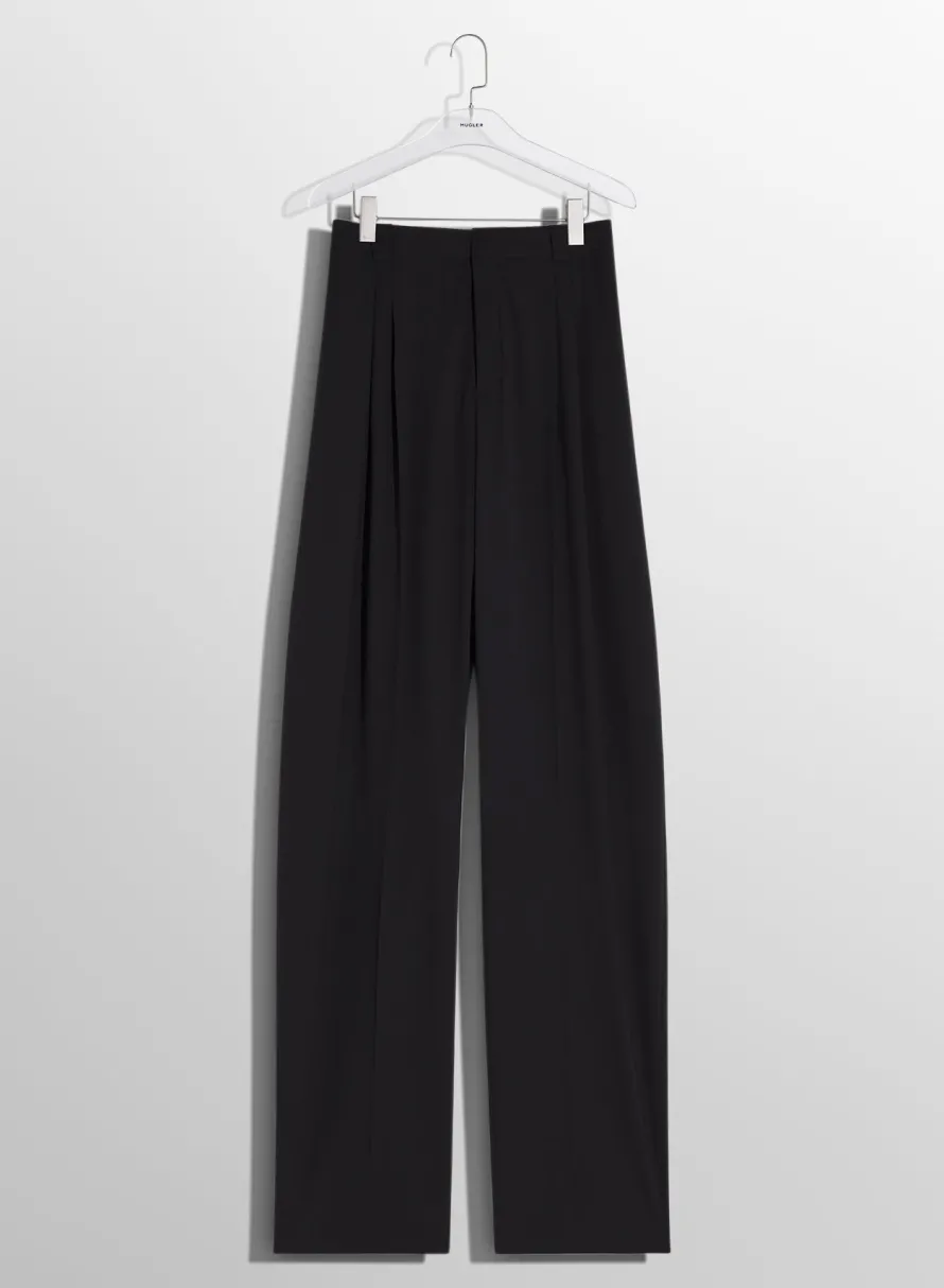 Trousers & Shorts|Trousers|MUGLER black pleated wide leg trousers