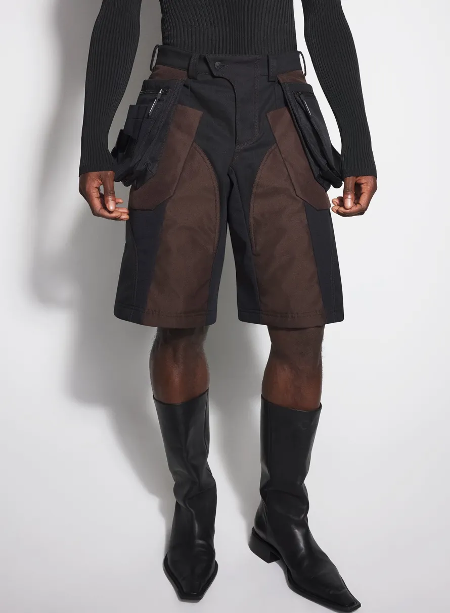 Trousers & Shorts|Trousers|MUGLER chocolate technical fabric cargo shorts