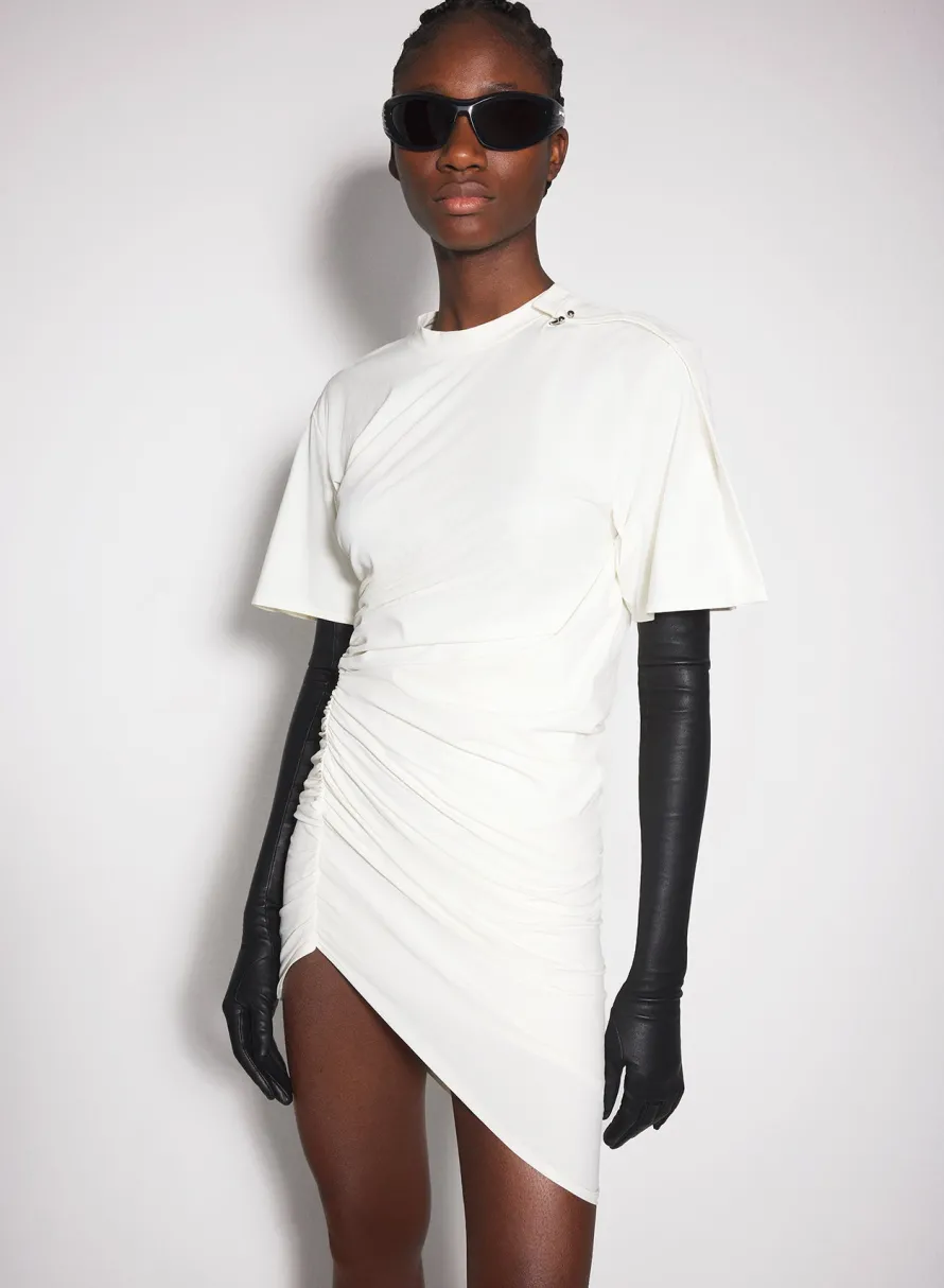 Dresses & Catsuits|MUGLER off-white draped pierced day dress