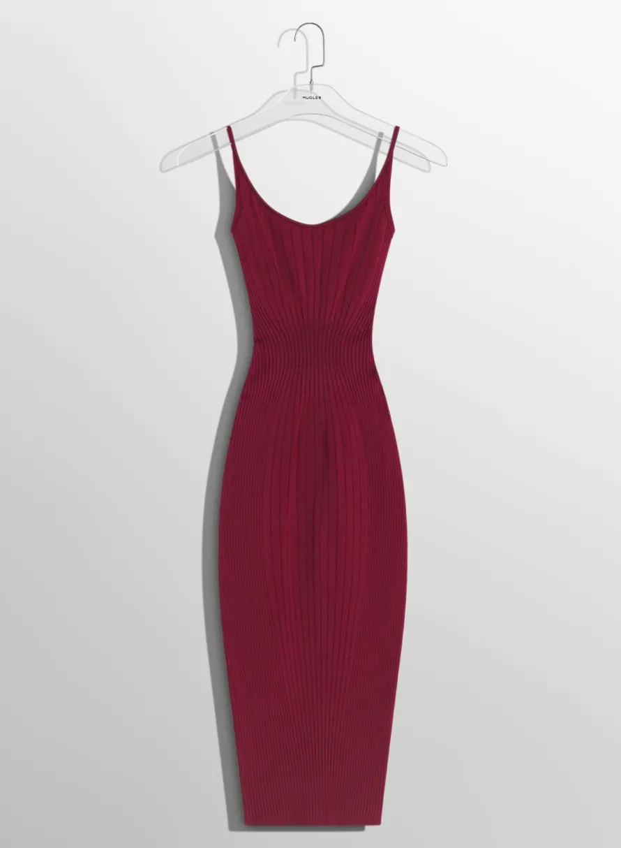 Dresses & Catsuits|Knitwear|MUGLER burgundy sculpting knit dress