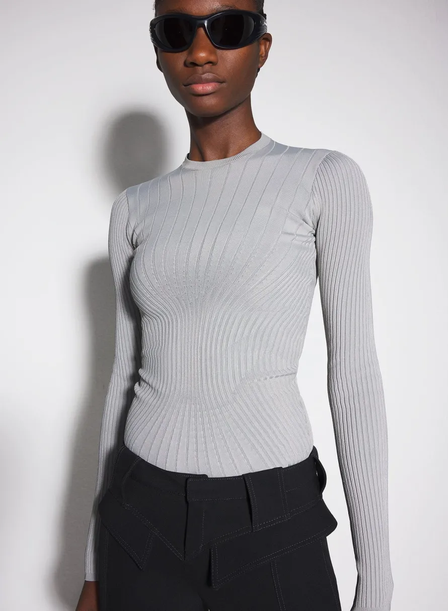 Knitwear|Tops|MUGLER grey sculpting knit top