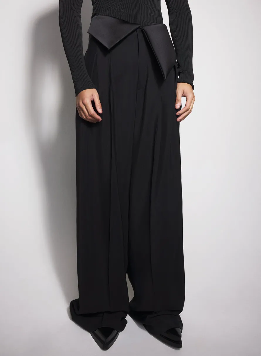 Trousers & Shorts|Trousers|MUGLER black satin cummerbund trousers