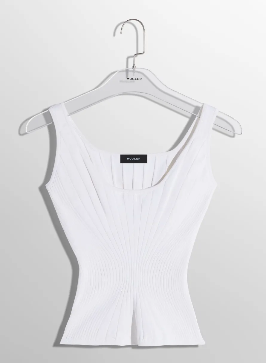 Knitwear|Tops|MUGLER white sculpting knit tank top