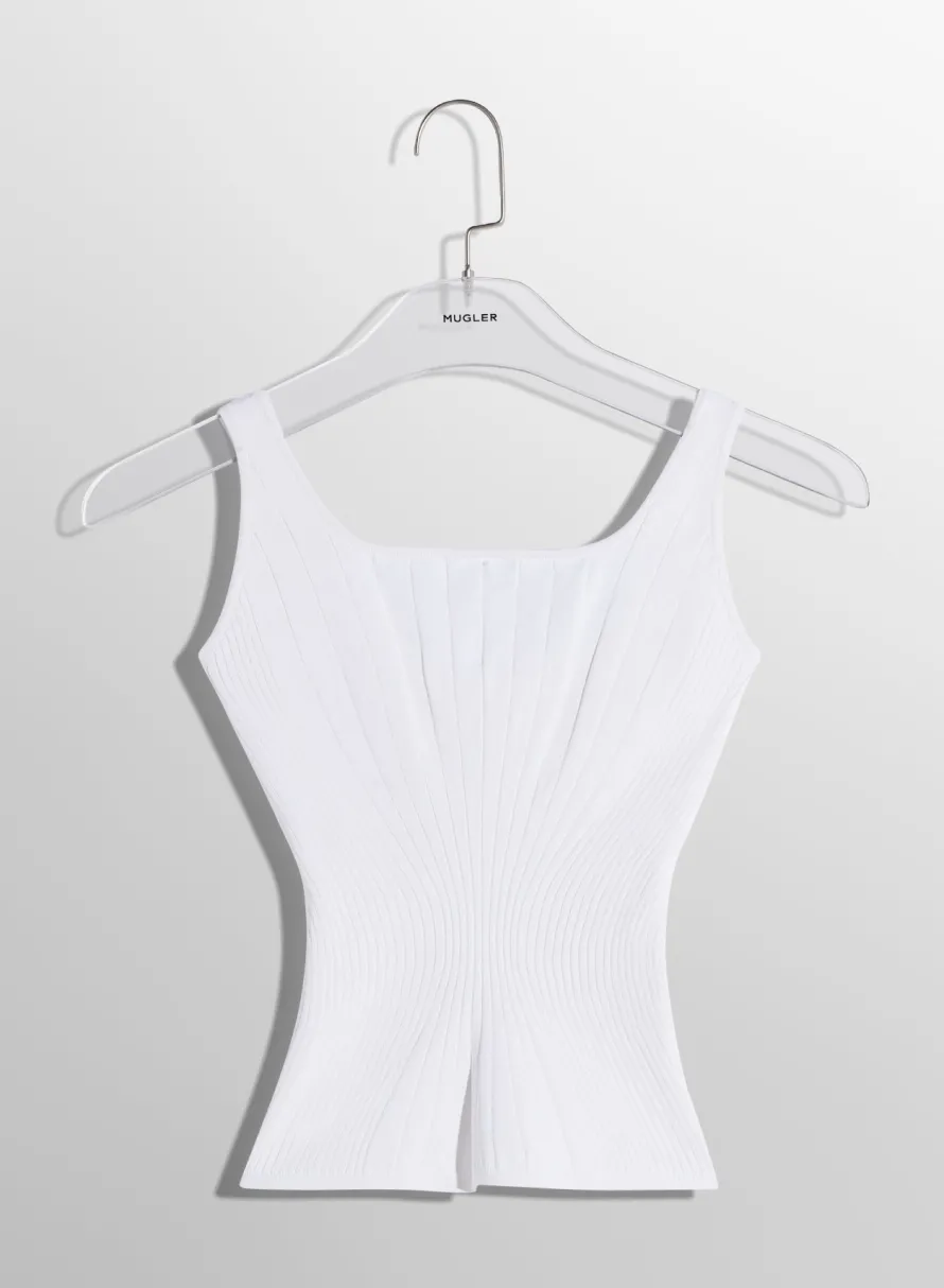 Knitwear|Tops|MUGLER white sculpting knit tank top