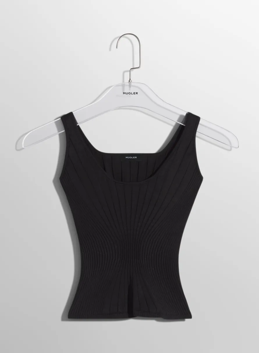 Knitwear|Tops|MUGLER black sculpting knit tank top