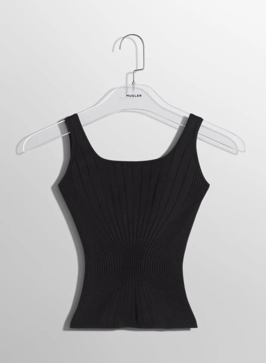 Knitwear|Tops|MUGLER black sculpting knit tank top