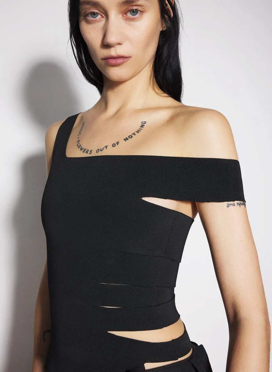 Tops|Knitwear|MUGLER black bandage knit top