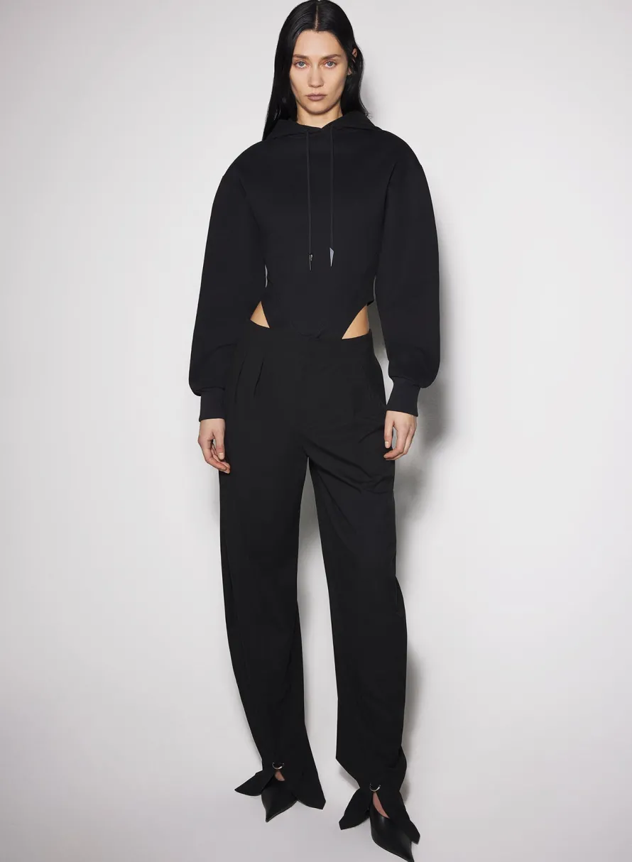 Bodysuits & Leggings|MUGLER black fleece hoodie bodysuit