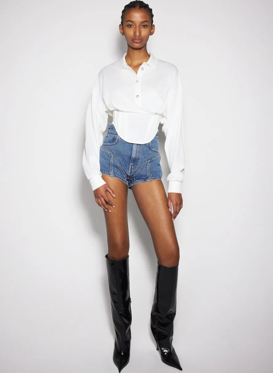 Tops|MUGLER off-white corseted polo