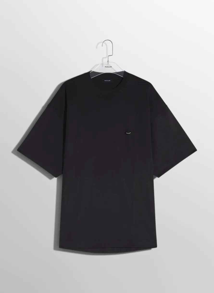 Tops|Tops|MUGLER black oversized pierced T-shirt
