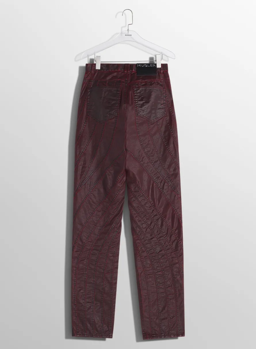 Denim|Denim|MUGLER burgundy waxed spiral baggy jeans