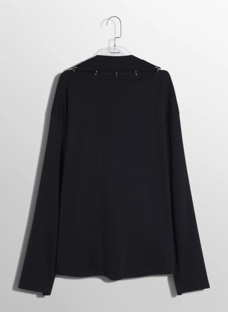 Tops|Tops|MUGLER black pierced T-shirt
