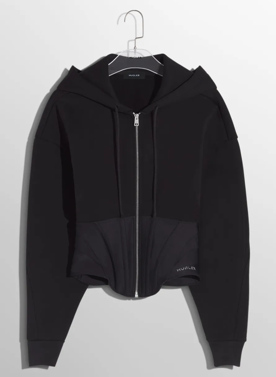 Tops|Tops|MUGLER black corseted hoodie
