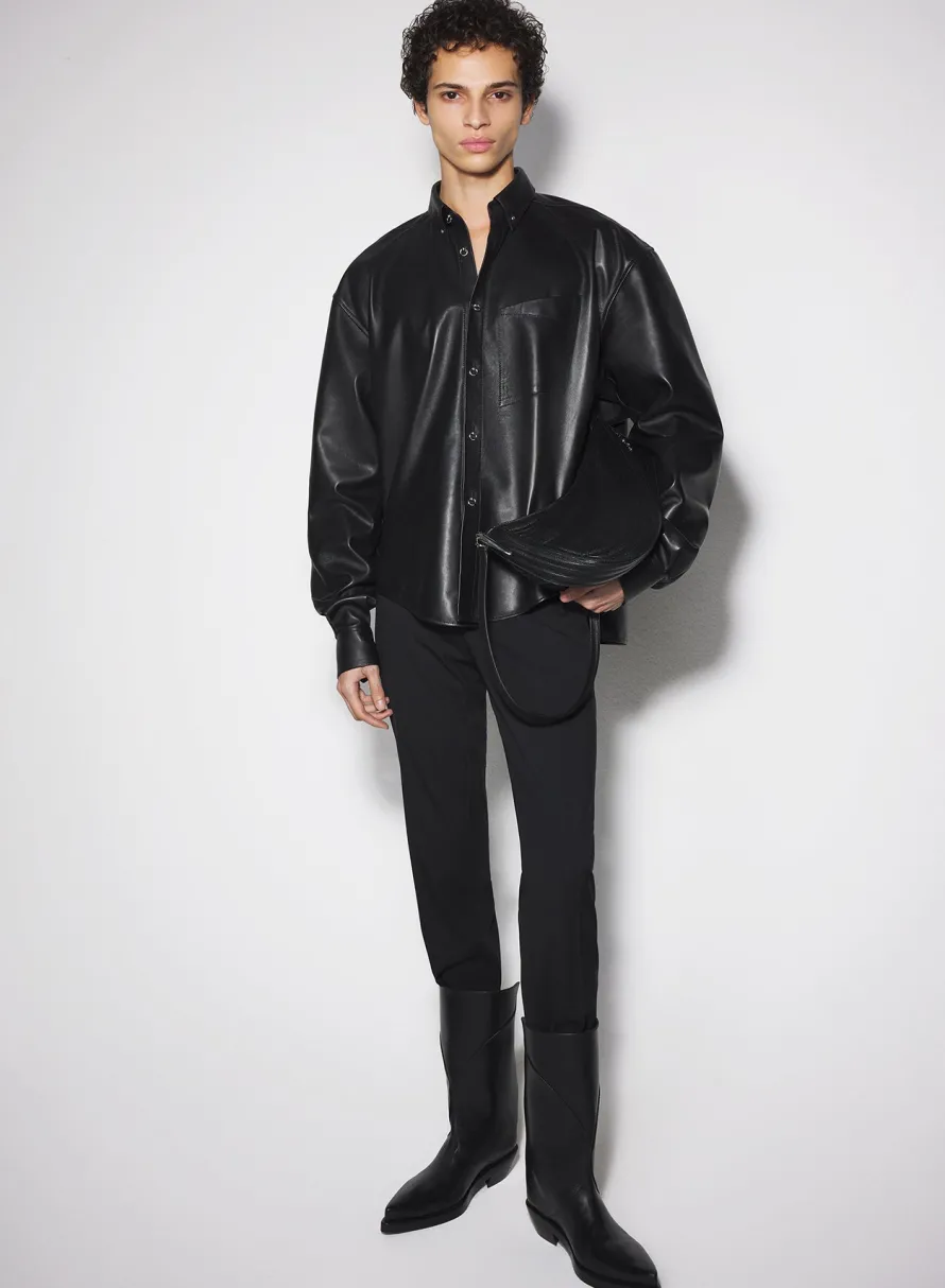 Tops|Tops|MUGLER black leather piercing shirt