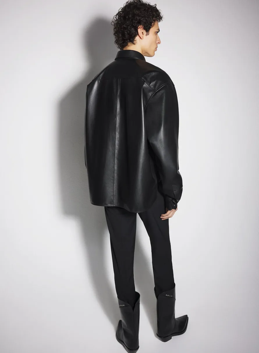 Tops|Tops|MUGLER black leather piercing shirt