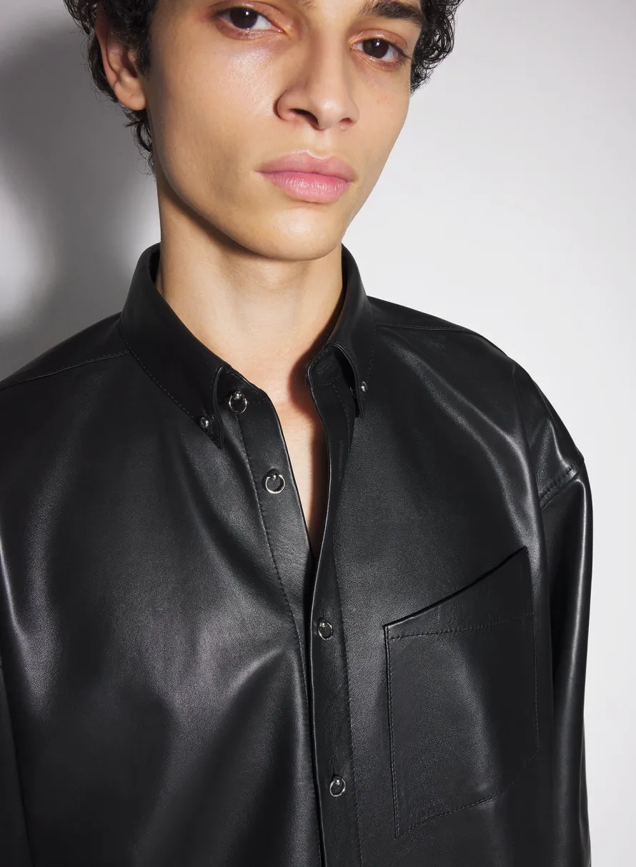 Tops|Tops|MUGLER black leather piercing shirt