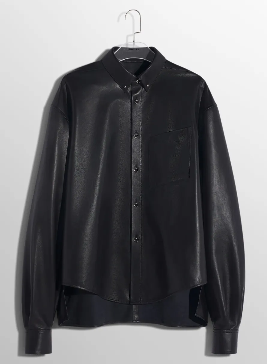 Tops|Tops|MUGLER black leather piercing shirt