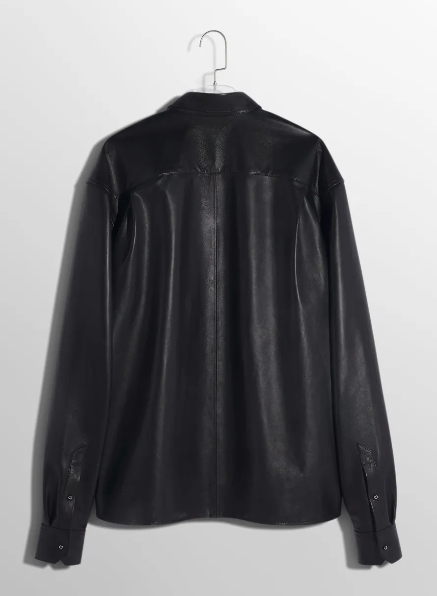Tops|Tops|MUGLER black leather piercing shirt