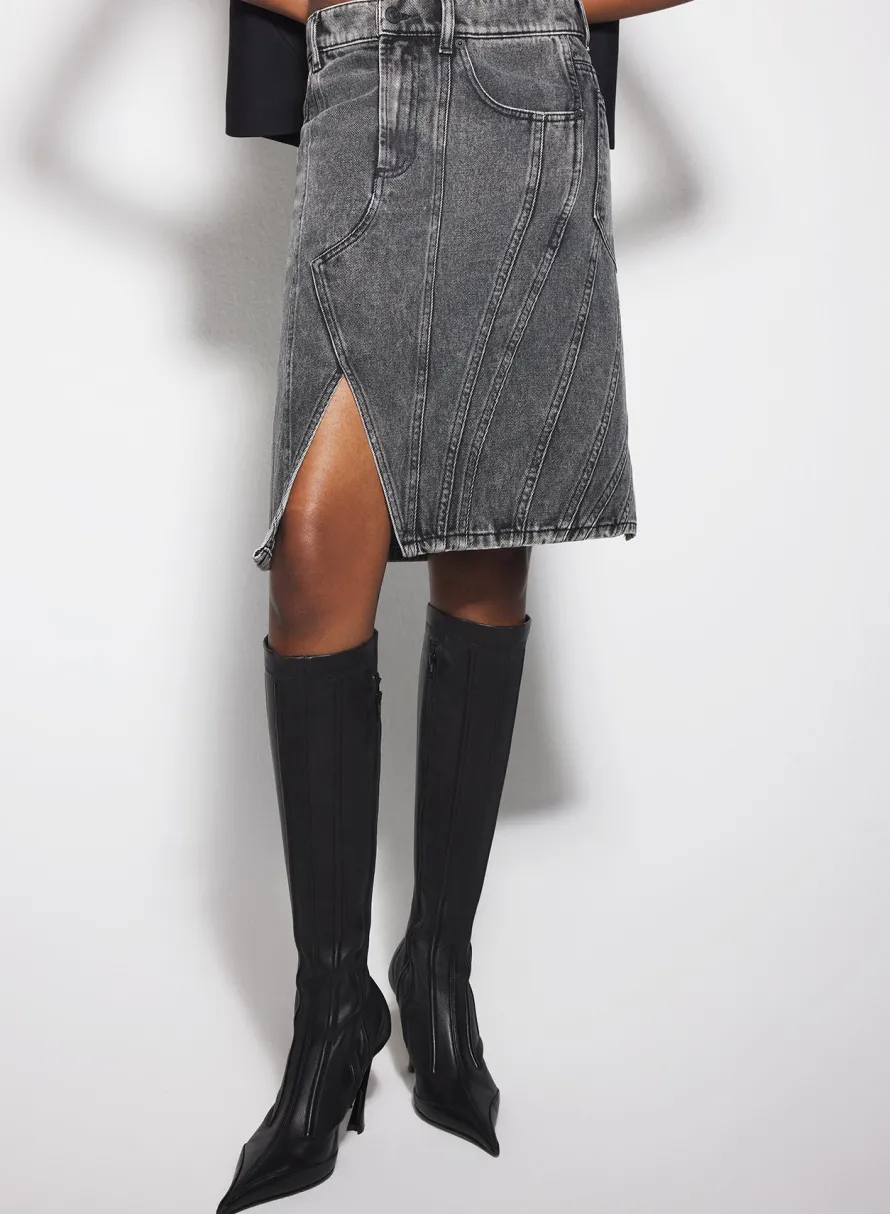 Denim|Skirts & Shorts|MUGLER washed black spiral denim skirt