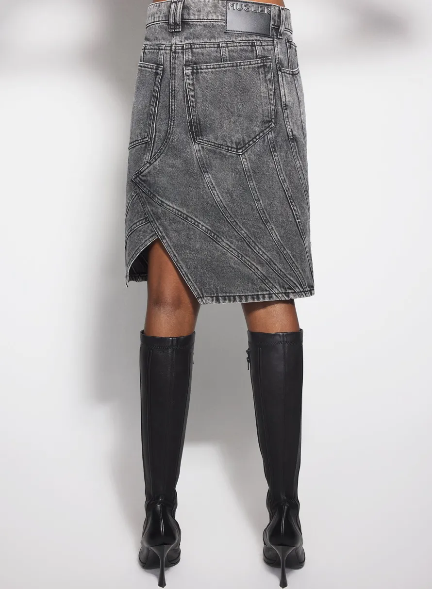 Denim|Skirts & Shorts|MUGLER washed black spiral denim skirt