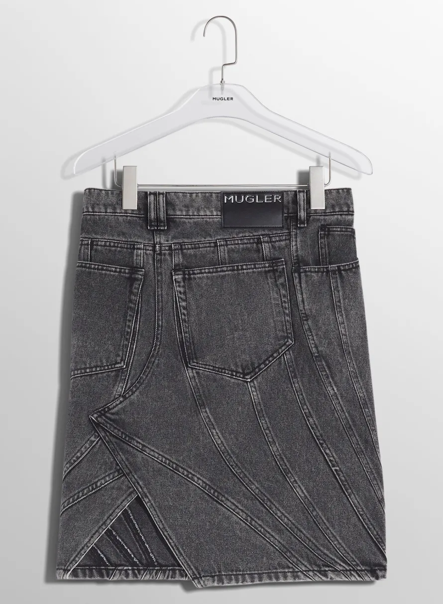 Denim|Skirts & Shorts|MUGLER washed black spiral denim skirt