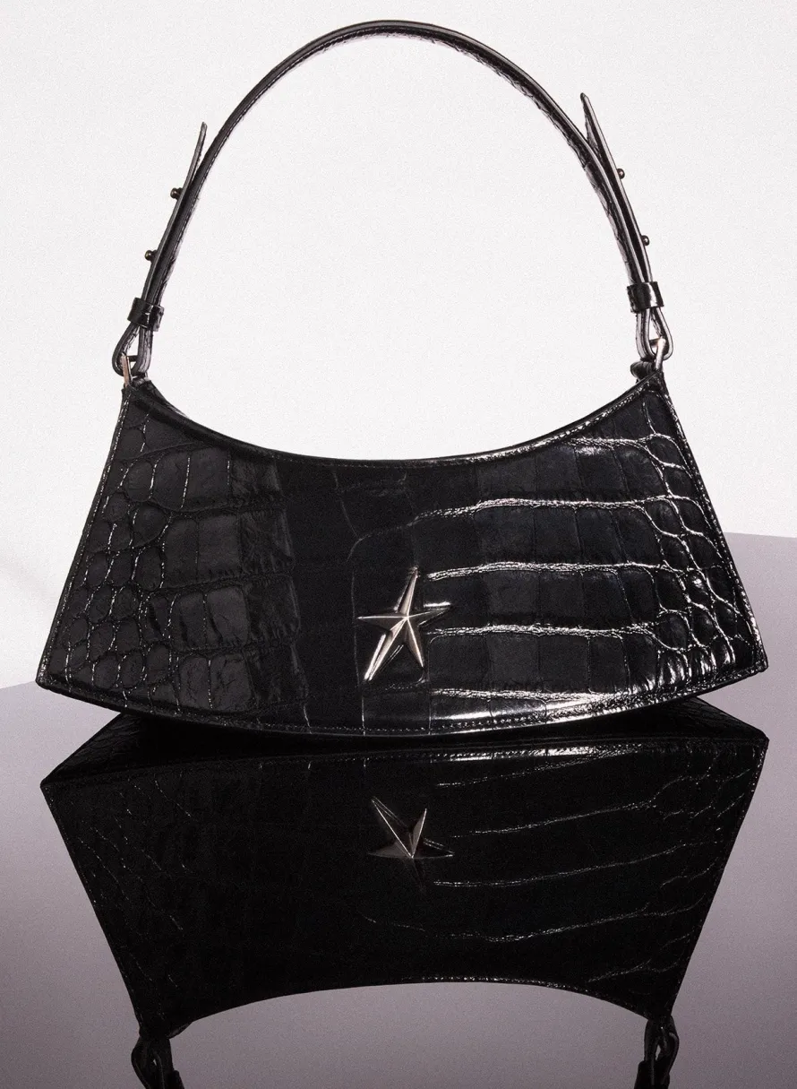 Bags|MUGLER black embossed crocodile zenith bag