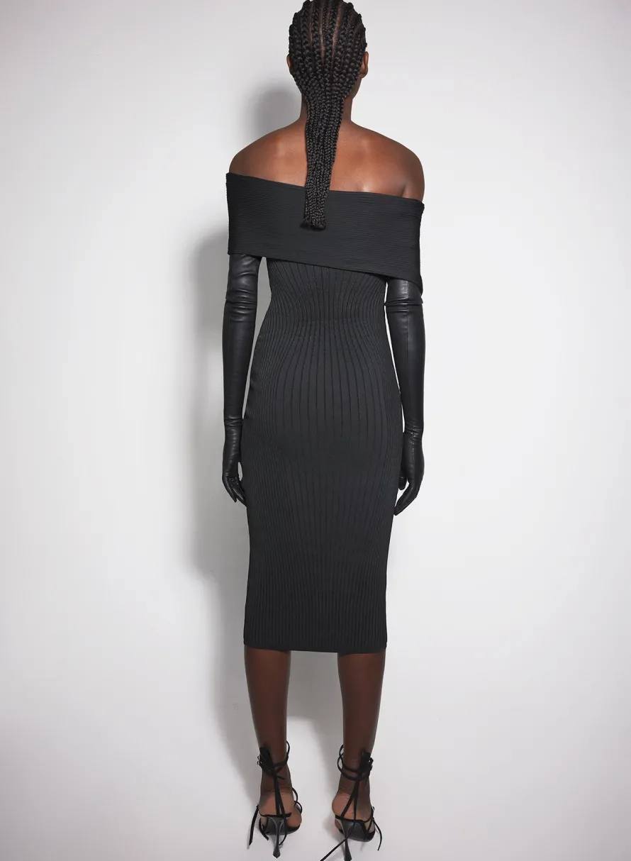 Knitwear|Dresses & Catsuits|MUGLER black off-shoulder sculpting knit dress