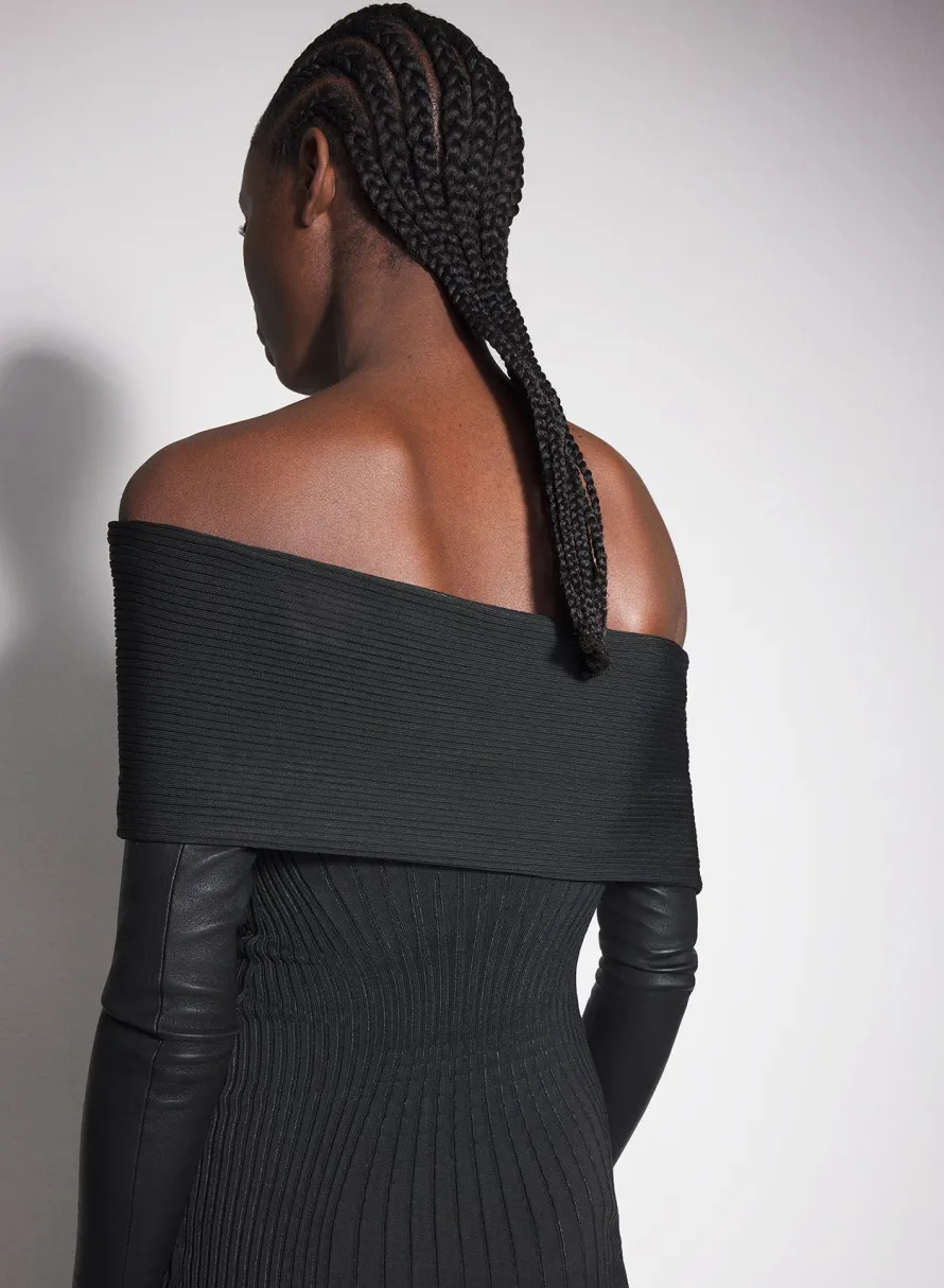 Knitwear|Dresses & Catsuits|MUGLER black off-shoulder sculpting knit dress