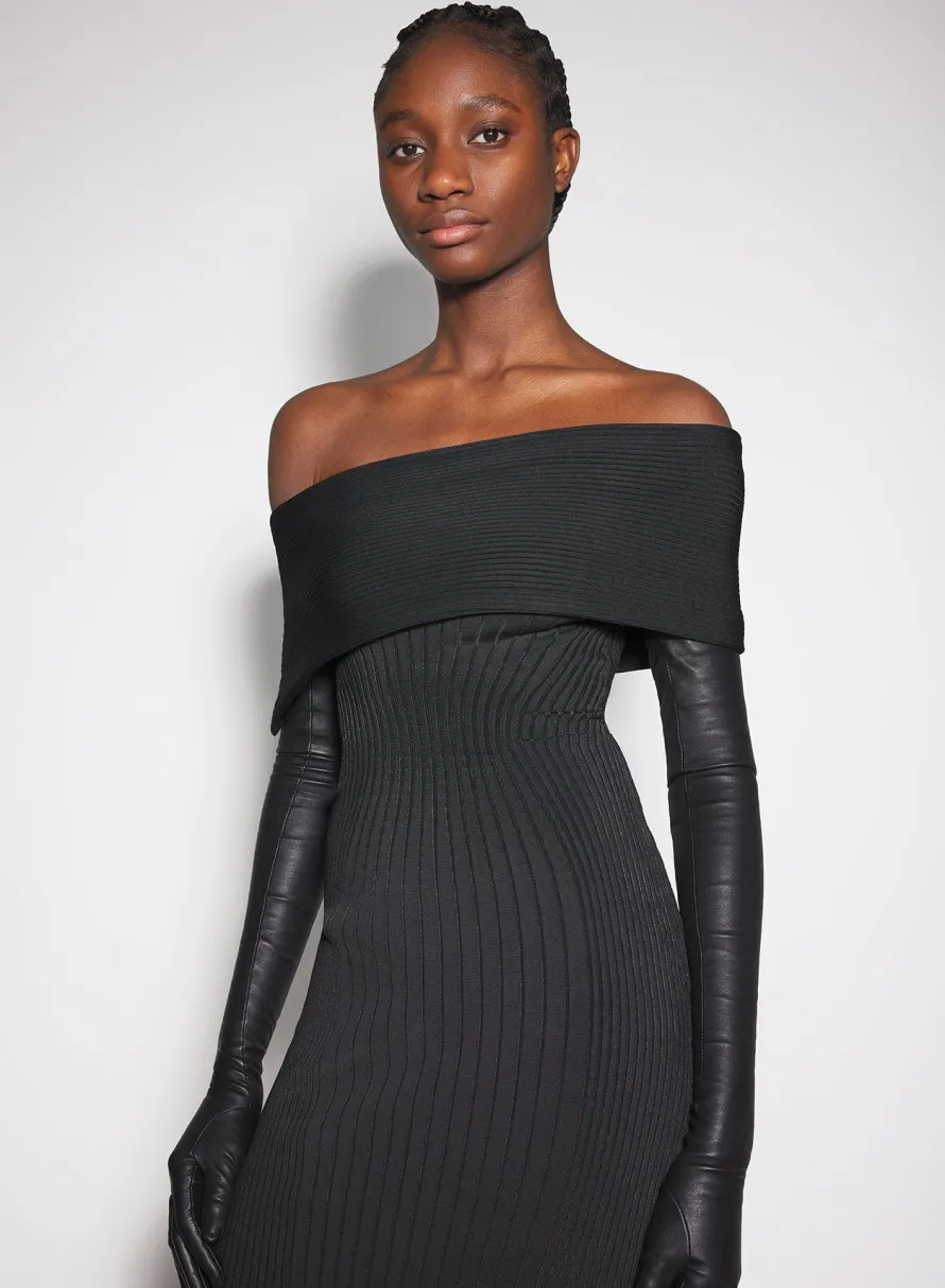 Knitwear|Dresses & Catsuits|MUGLER black off-shoulder sculpting knit dress