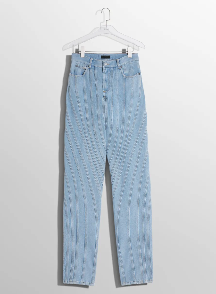Denim|Denim|MUGLER blue spiral baggy jeans