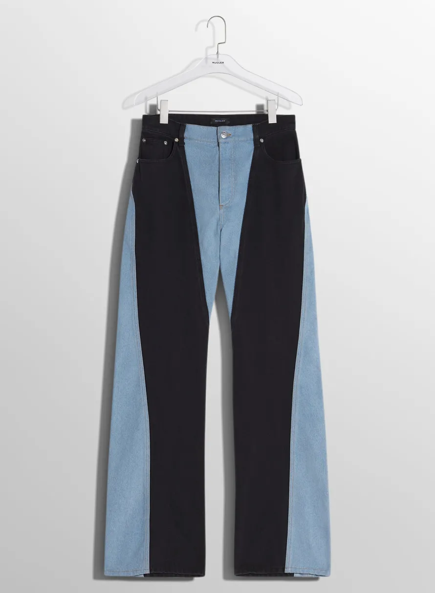 Denim|Denim|MUGLER blue bi-color straight leg jeans