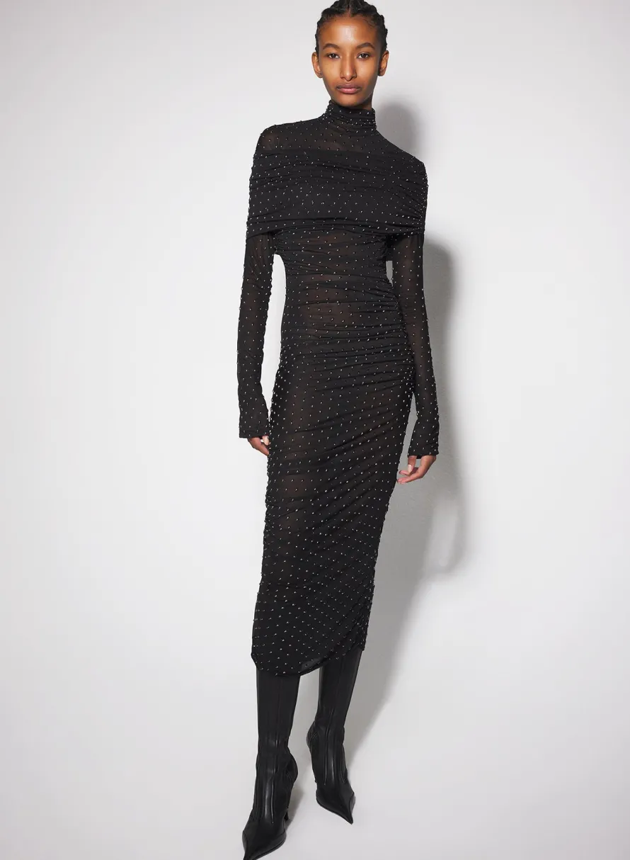 Dresses & Catsuits|MUGLER black embellished ruched dress